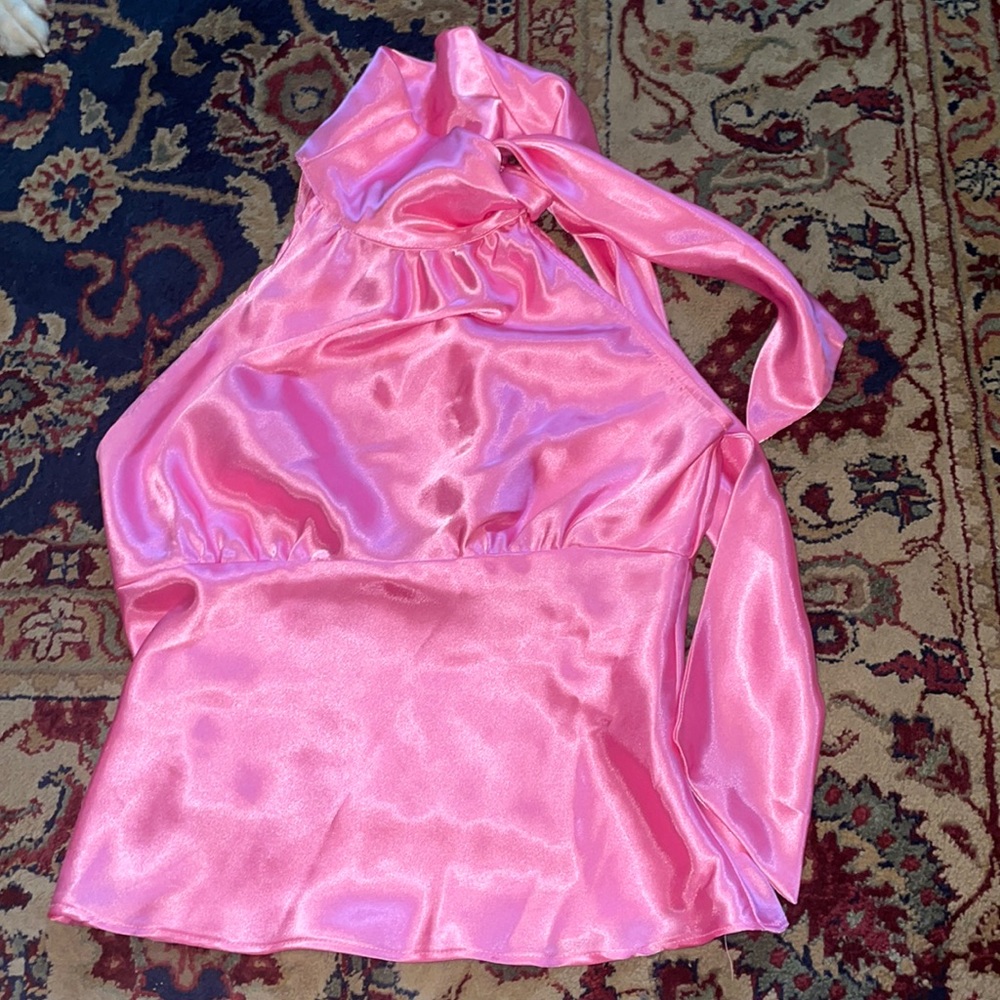 Pink silky tie halter